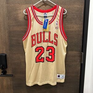 Gold, champion basketball jersey shorts combo with tags vintage- 23 Jordan
